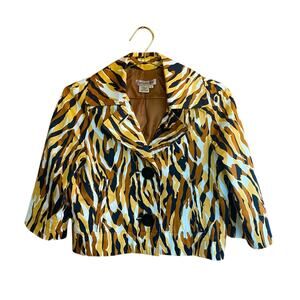 Patrick Christopher Blazer Animal Print Crop Button Up Pockets Yellow Tan Size S